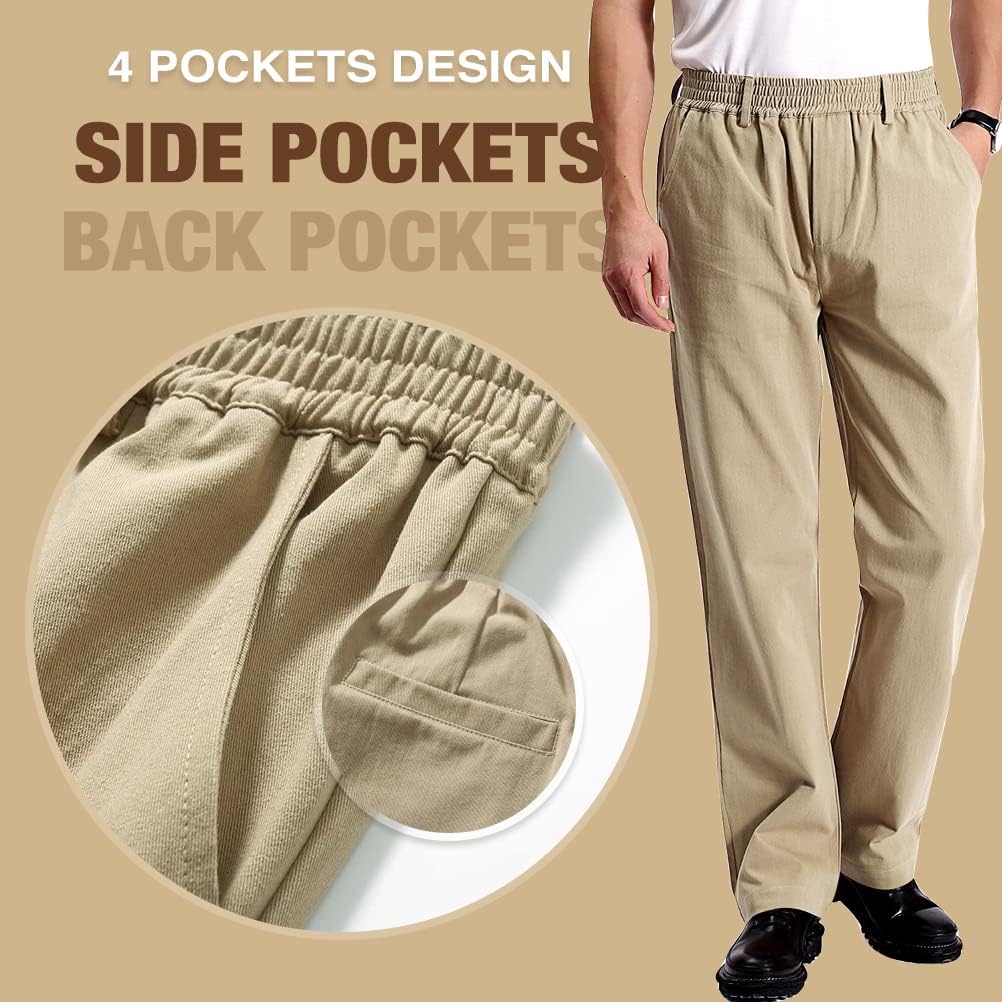 IDEALSANXUN Mens Casual Elastic Waist Twill Pants