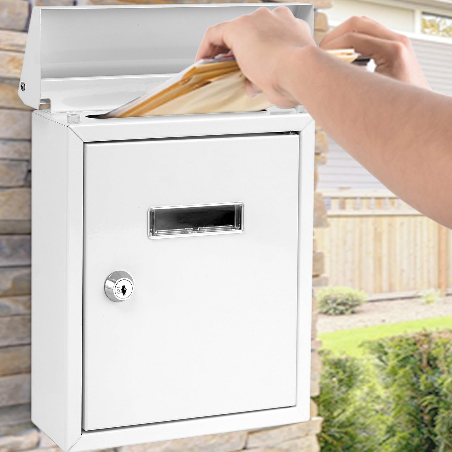 Serenelife Weatherproof Wall Mount Locking Mailbox Galvanized Steel Drop Box with Metal Flap for Mail Letters, Newspaper, Money Box