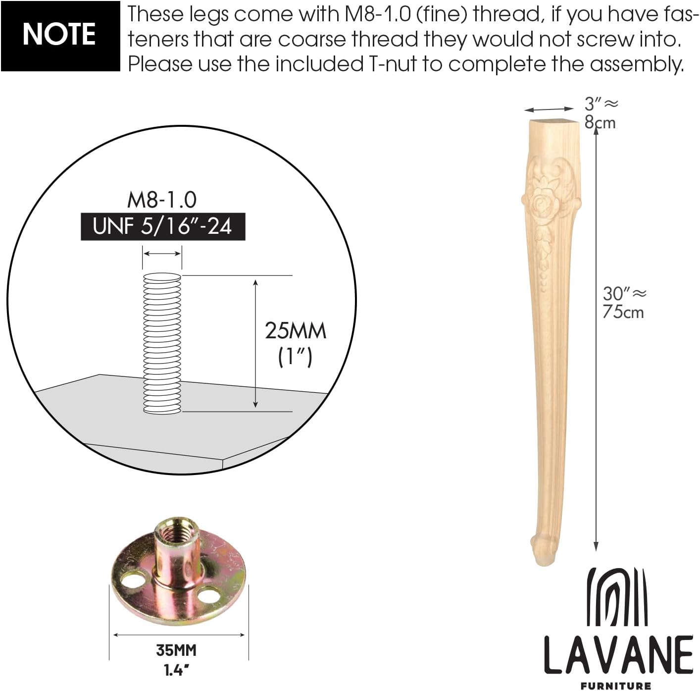 La Vane 6 inch / 15cm Wooden Furniture Legs, Set of 4 European Style Solid Wood Carving Furniture Replacement Feet Decoration for Sofa Cabinet Wardrobe Table Loveseat
