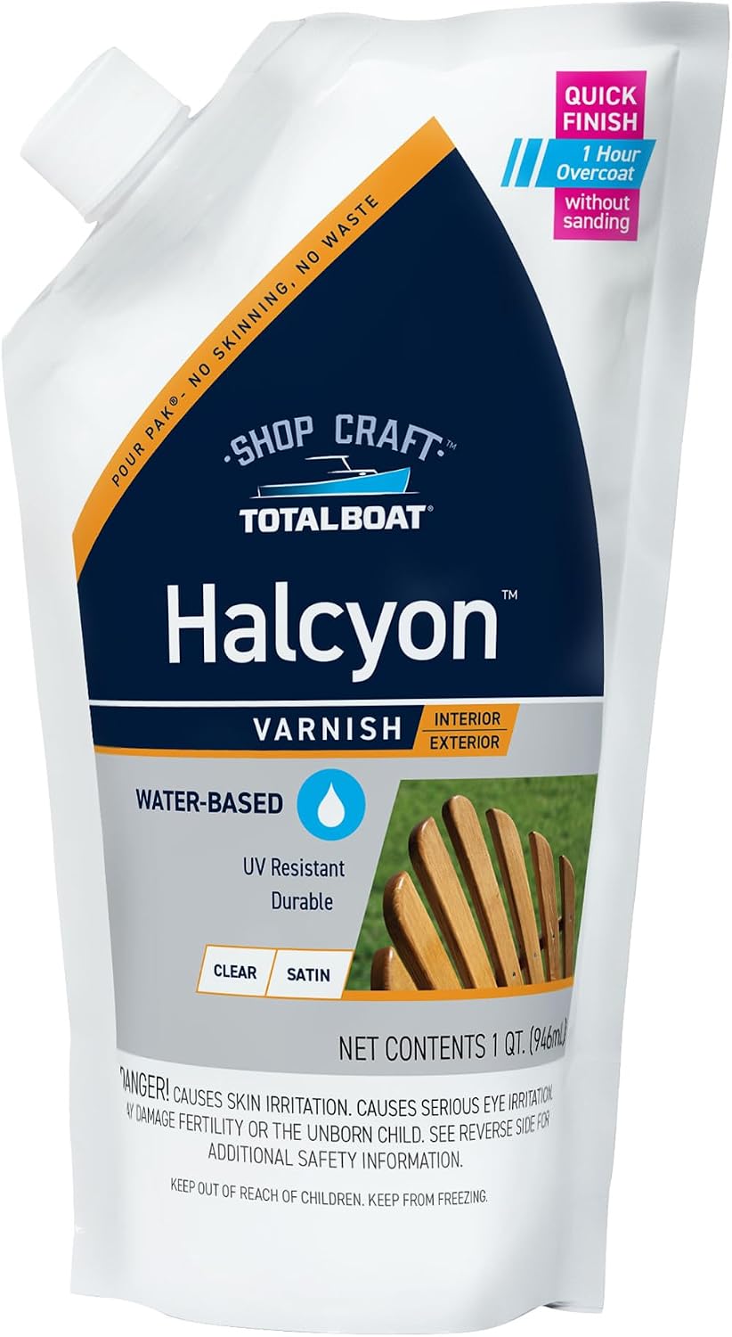 TotalBoat Halcyon Water-Based Marine Varnish for Wood - Clear Satin Quart