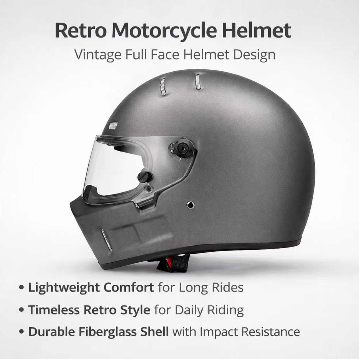 CRG Sports Retro Full Face Motorcycle Helmet, DOT Approved Fiberglass Street Bike Helmet with Clear Visor, Lightweight Cafe Racer Cruiser Motorcycle Helmet