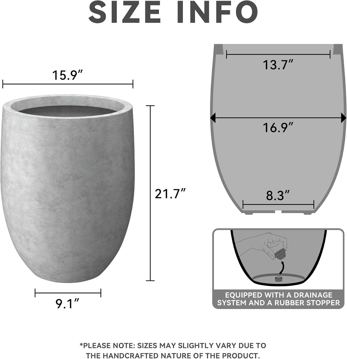 Kante Tall Concrete Planter 21.7" Modern White Floor Pot for Indoor Outdoor