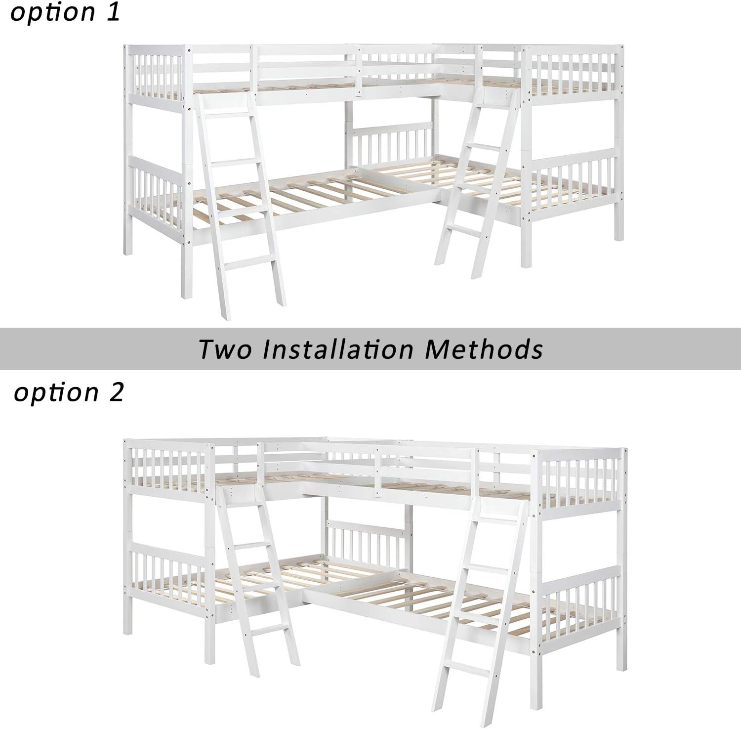 Harper & Bright Designs Twin L-Shaped Bunk Bed with Trundle, Can be Divided into Two L-Shaped Beds, No Spring Box Needed (Grey)