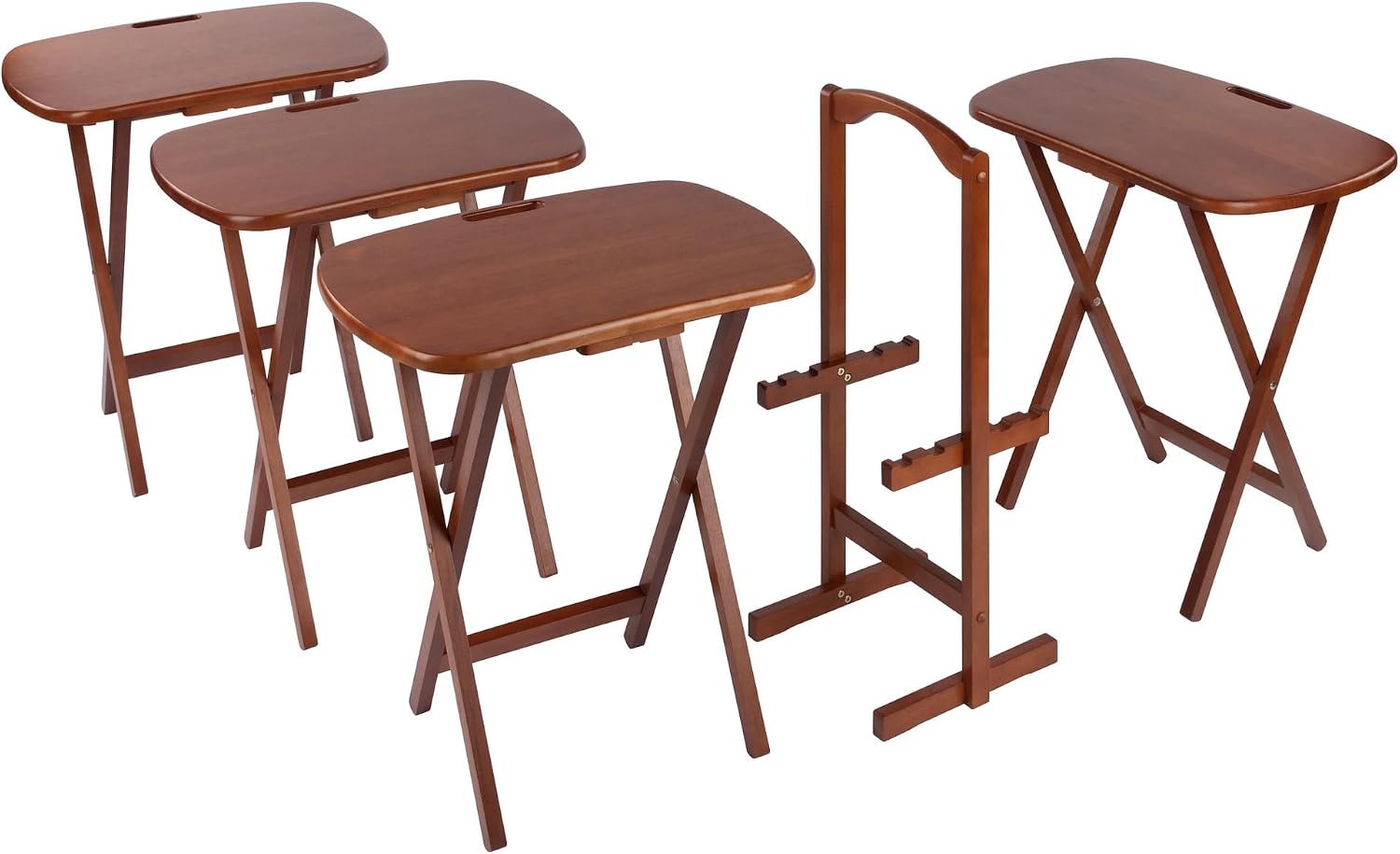 Winsome Lucca Set of 4 Foldable Snack Tables with Storage Rack, Walnut, 26" | Easy to Store Portable Fold Up Table Set for Kitchen, Living Room TV Dining, Crafts, Puzzles, Work From Home