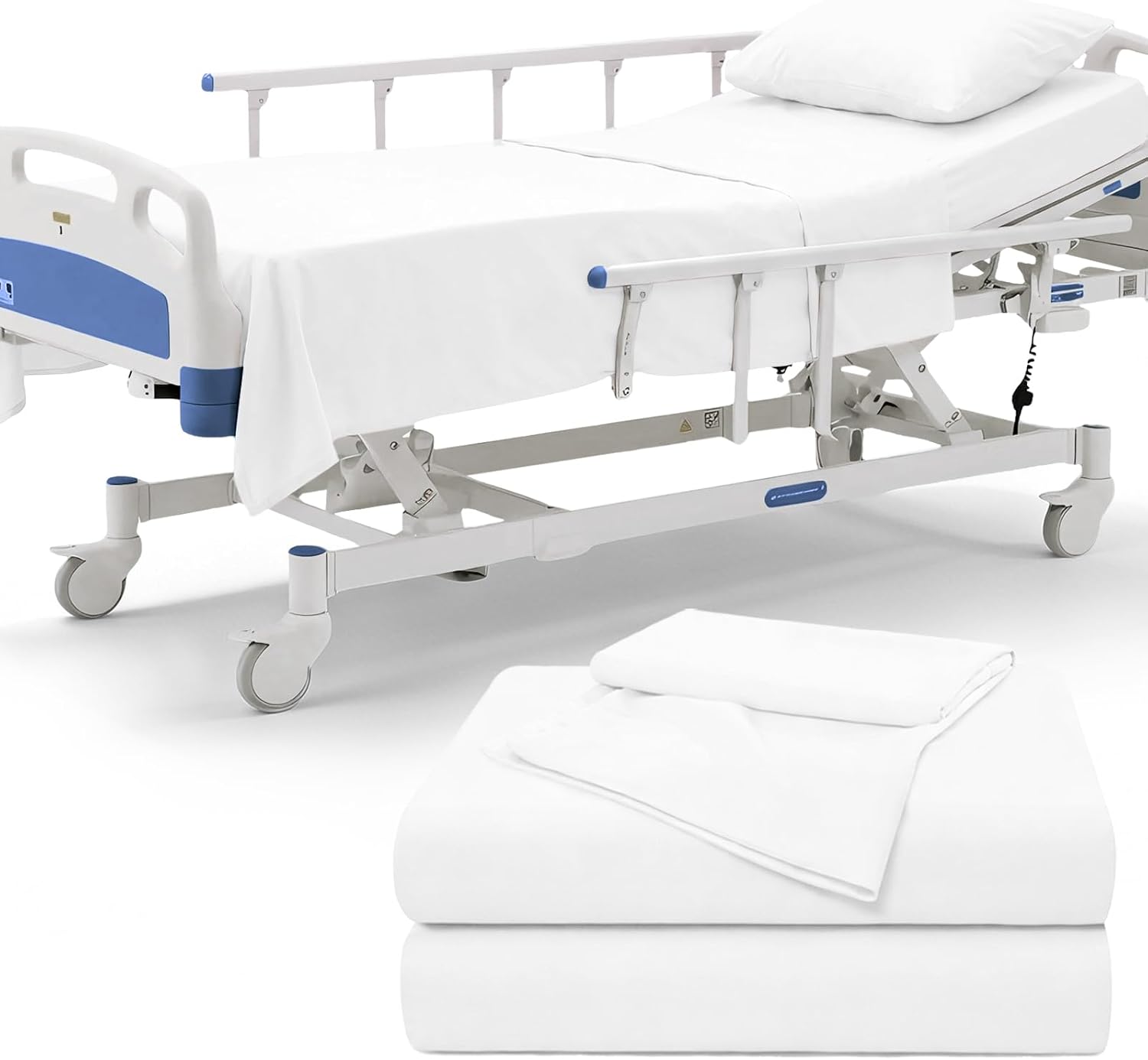 P Pothuiny 6 Piece Hospital Bed Sheet Set, White Brushed Microfiber | Soft Bed Sheets for Home/ Nursing/ Hospital Care Bed , 2 Deep Pocket Fitted Sheet 36"x80"+12", 2 Flat Sheet, 2 Pillowcases