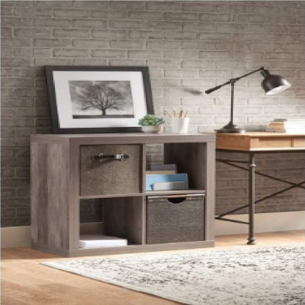 Better Homes and Gardens.. Bookshelf Square Storage Cabinet 4-Cube Organizer (Weathered) (Rustic Gray, 4-Cube)-L8