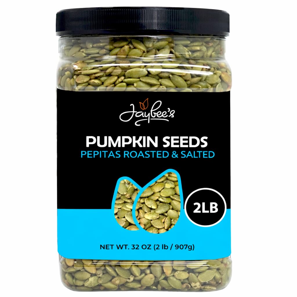 Jaybee's Unsalted Pumpkin Seeds 32 oz, Roasted Pepitas, Healthy Snack | Nutritious pepitas packed with protein and fiber, perfect for snacking or topping your favorite dishes.