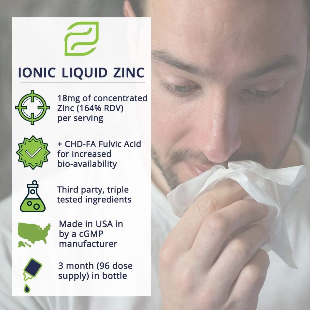 Liquid Ionic Zinc Supplement – Supports Immune Health & Energy Production – Maintains Skin and Cellular Health – 3-Month Supply | Supports