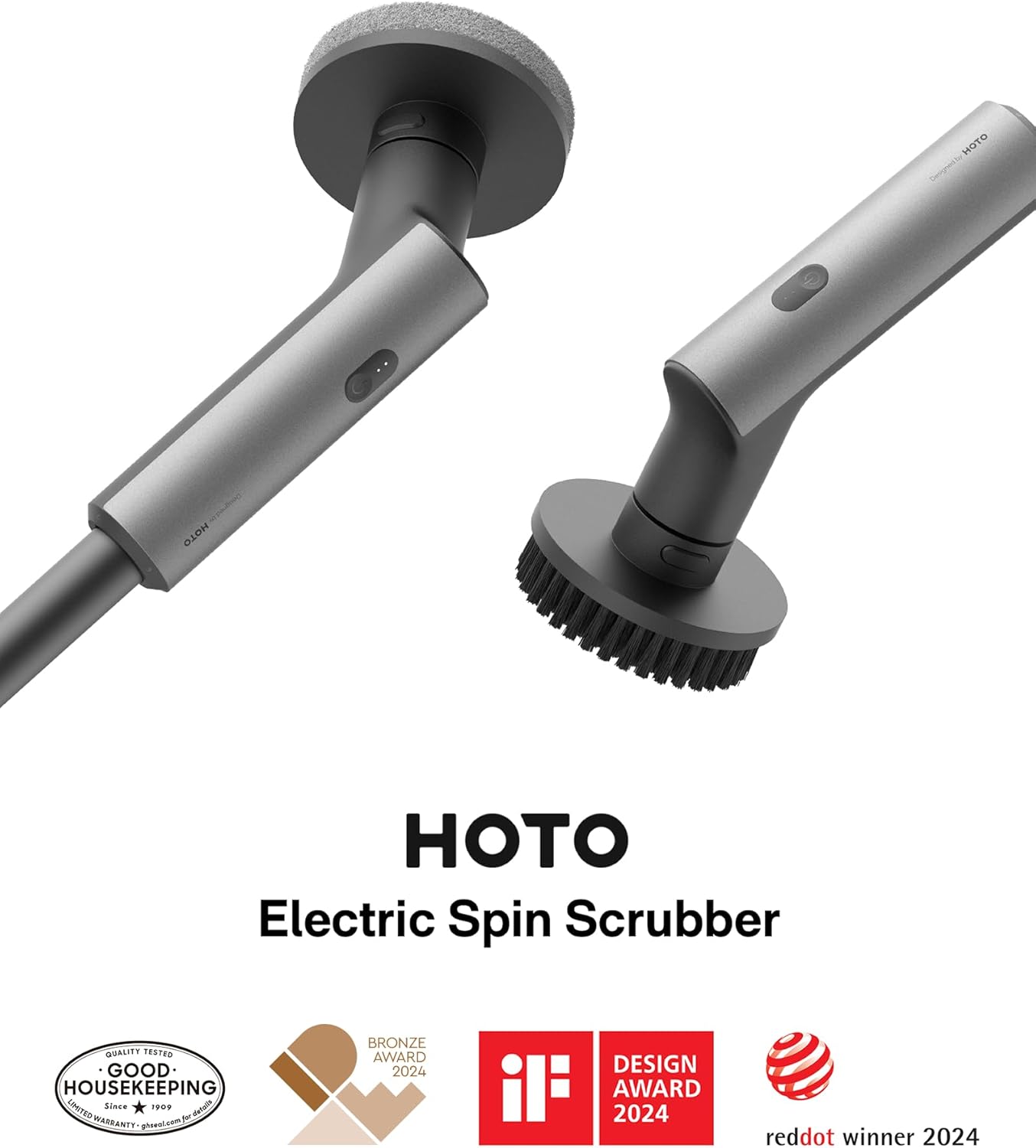 HOTO Cordless Electric Spin Scrubber, 6 Brush Heads, for Bathroom, Tile | IPX7 Full Body Waterproof Bathroom Cleaning Brush, Max 22 in-lb