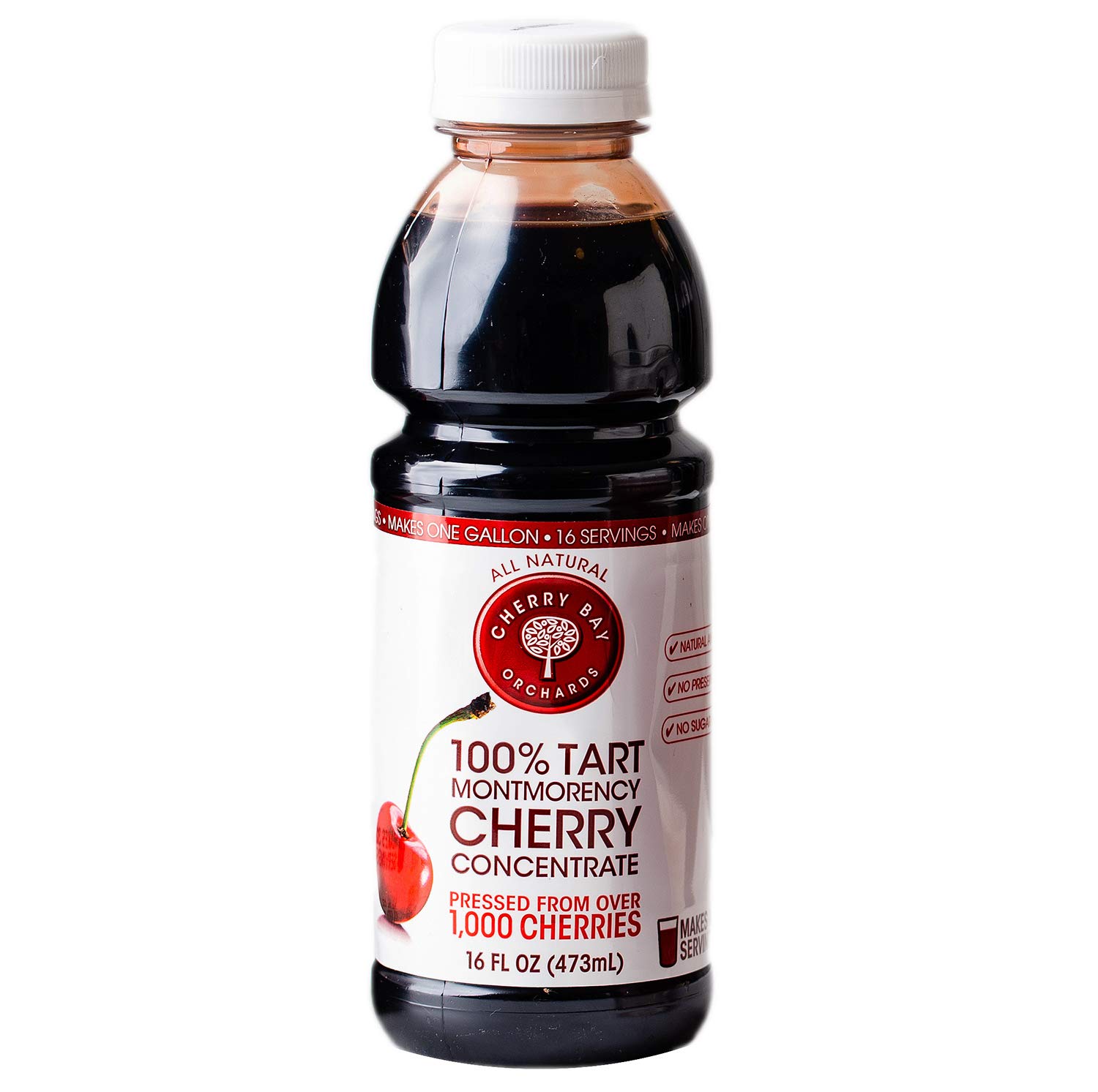 Cherry Bay Orchards Tart Cherry Concentrate - All Natural Juice to Promote Healthy Sleep, 16oz Bottle - Gluten Free, Natural Antioxidants, No Added Sugar or Preservatives