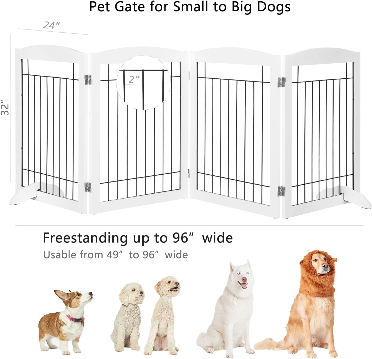 PAWLAND Extra Wide Foldable Dog gate for Doorway, Indoor, 72“ Wide, 30" H