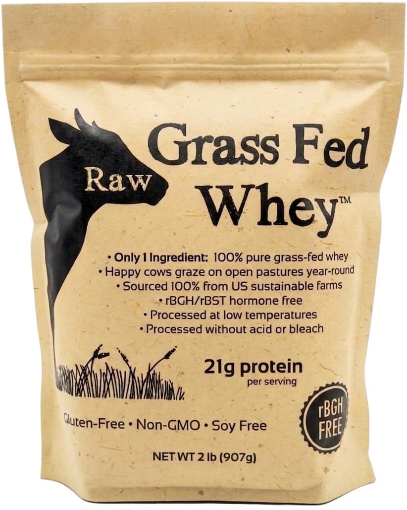 Raw Grass Fed Whey Protein Powder, Unflavored – 1 Ingredient, No Additives or Fillers, Undenatured, Made in USA, 5 lb