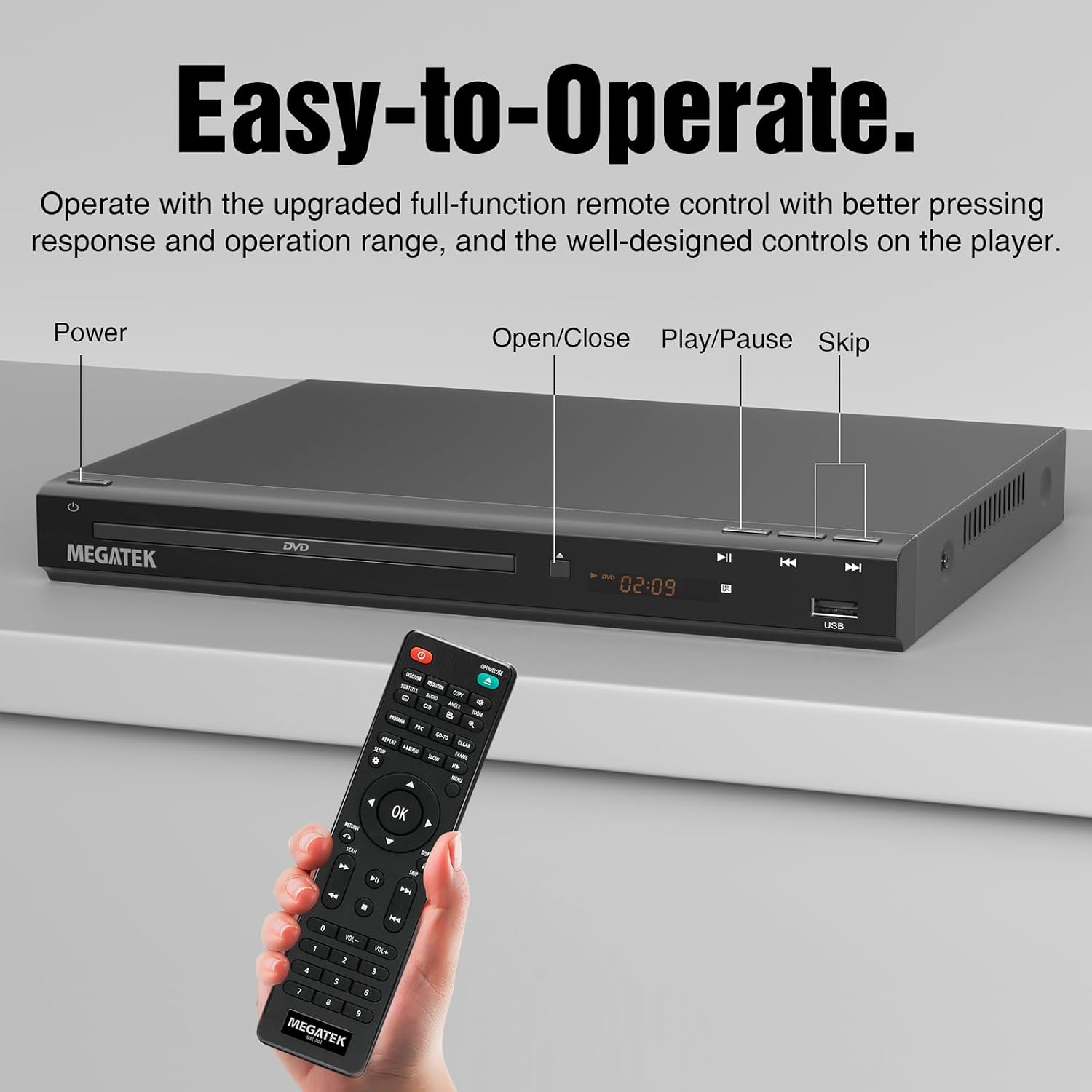 MEGATEK Region-Free DVD Player for TV with HDMI & 1080P Upscaling | CD/DVD/USB Playback, Compact Metal Housing, Coaxial Audio, LED Display