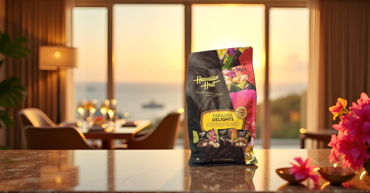 Hawaiian Host Paradise Collection - Paradise Delights Assorted Chocolate Macadamia Nuts - 47 Oz Bag