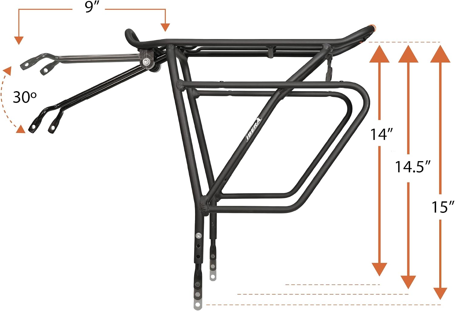 Ibera Bike Rack - Bicycle Touring Carrier Plus+ for Disc Brake/Non-Disc Brake Mount, Fat Tire Bikes, Frame-Mounted for Heavier Top & Side Loads, Height Adjustable for 26"-29" Frames