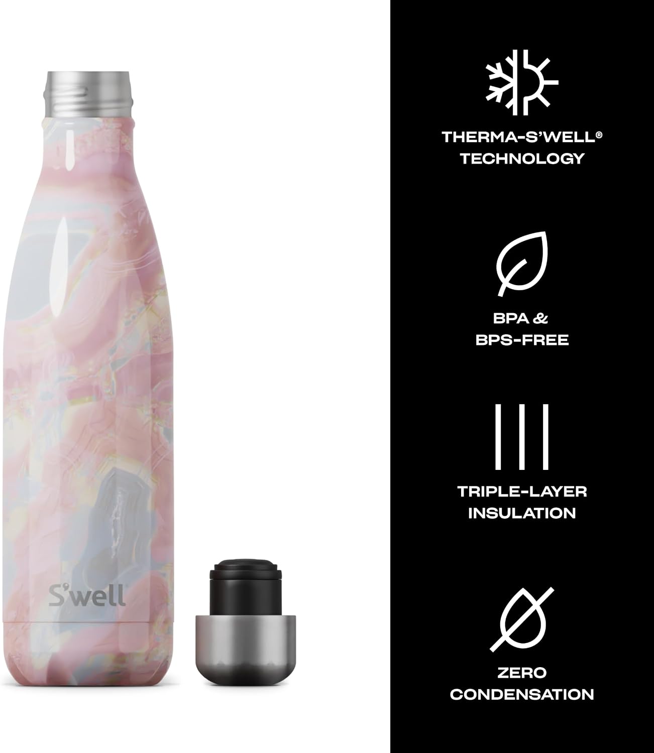 S'well Stainless Steel Water Bottle, 17oz, Blue Suede, Triple-Layered Vacuum Insulated Containers Keeps Drinks Cold for 36 Hours and Hot for 18, BPA Free, Perfect for On the Go