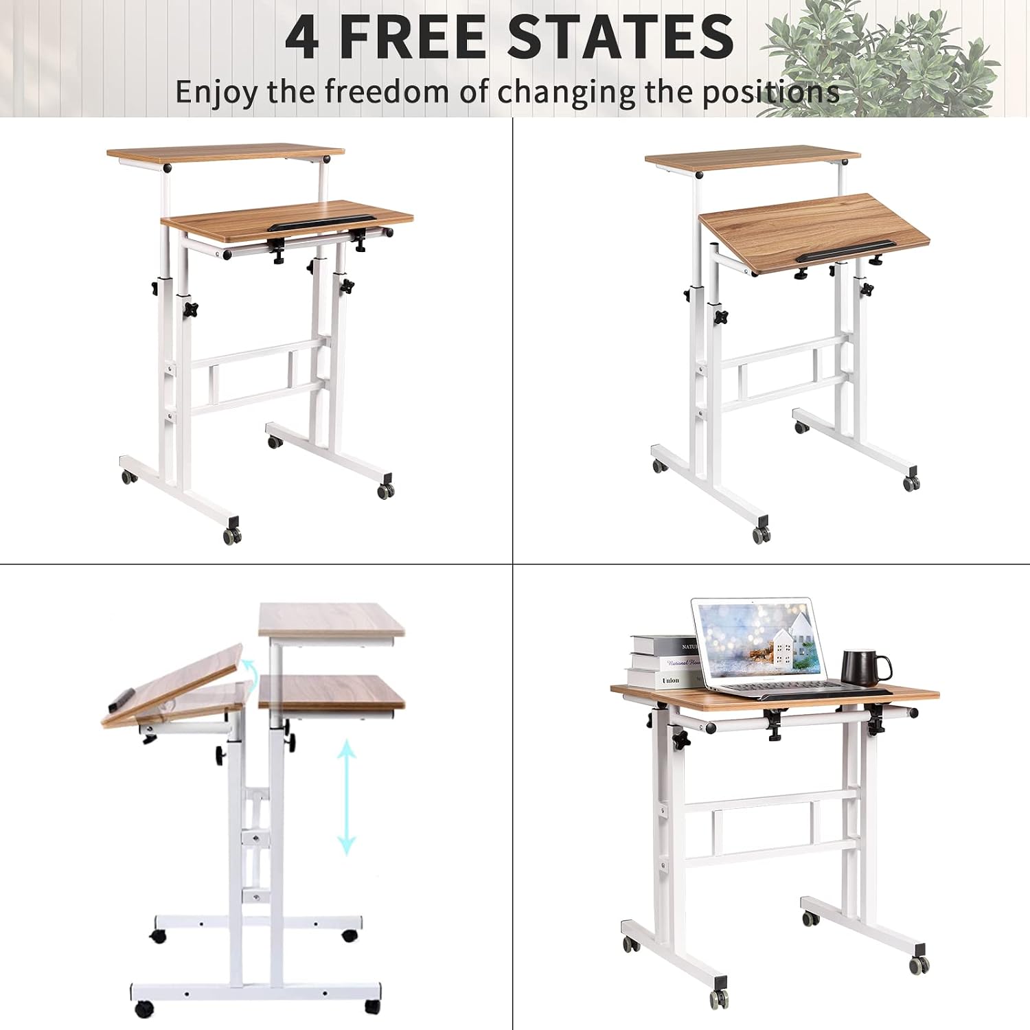 SIDUCAL Mobile Standing Desk, Portable Stand Up, Small Adjustable Converter with Wheels Home Office Workstation, Rolling Desk Laptop Cart for Standing or Sitting, Black