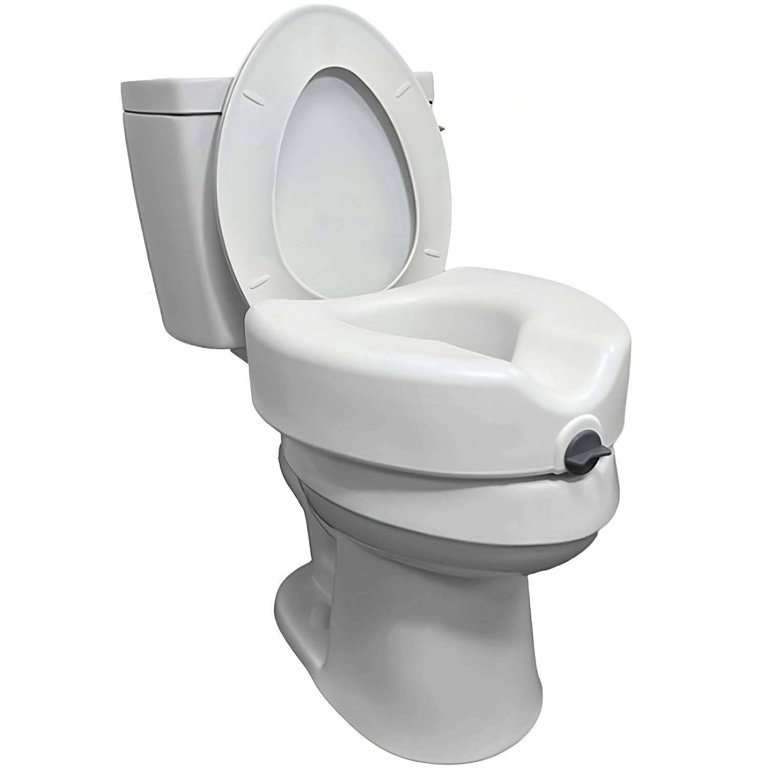 ProBasics Raised Toilet Seat For Seniors With Safety Lock, Round or Elongated Toilets, Secure Locking Mechanism, 4.5" Height, Hygienic Cutout