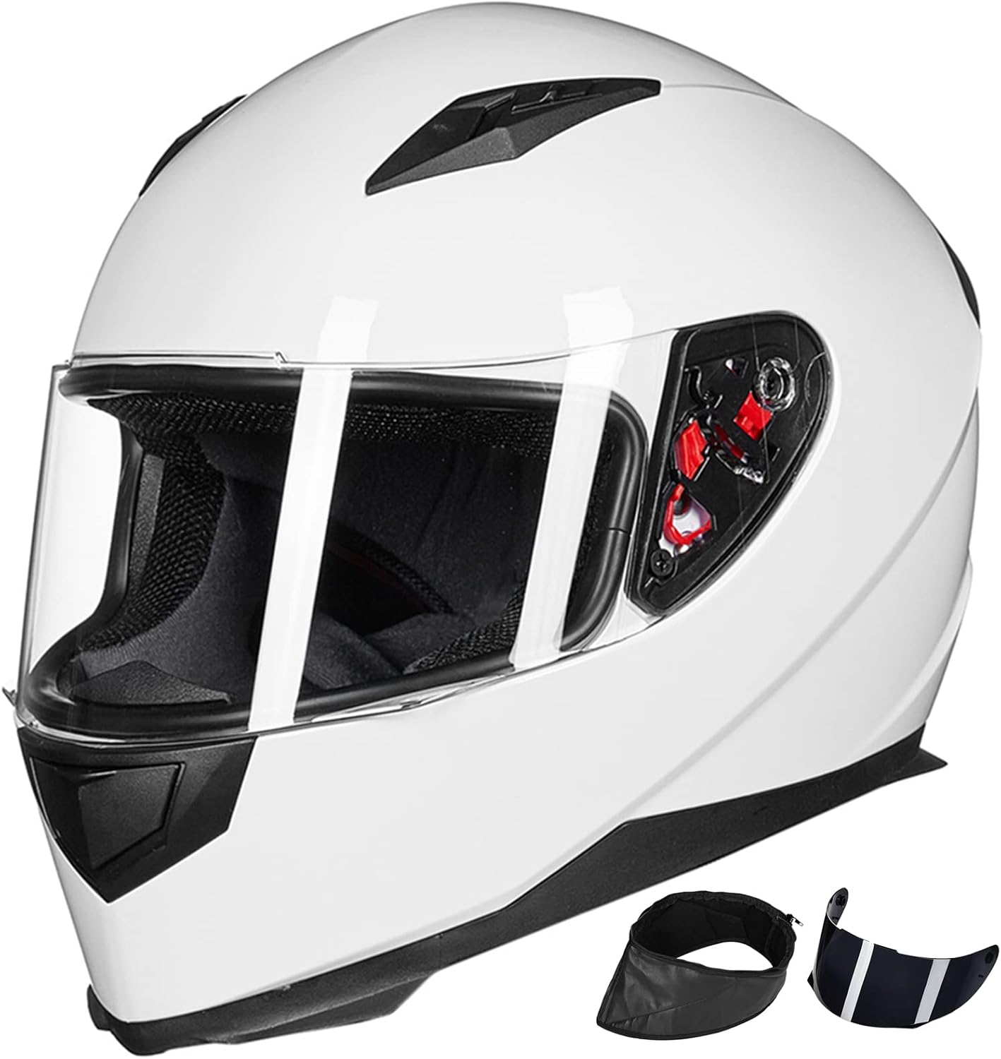 ILM Full Face Motorcycle Street Bike Helmet with Removable Winter Neck Scarf + 2 Visors DOT Model ILM-313