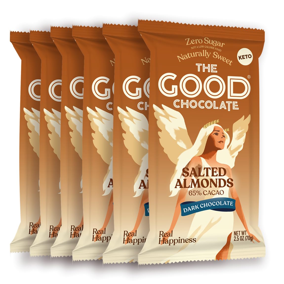 THE GOOD CHOCOLATE – Dark Chocolate Bars with Zero Sugar & Lower Net Carbs – Keto Chocolate Bar with Lower Calories, All Natural and Non-GMO Keto Snacks, 2.5 oz (6 Bars Value Pack)