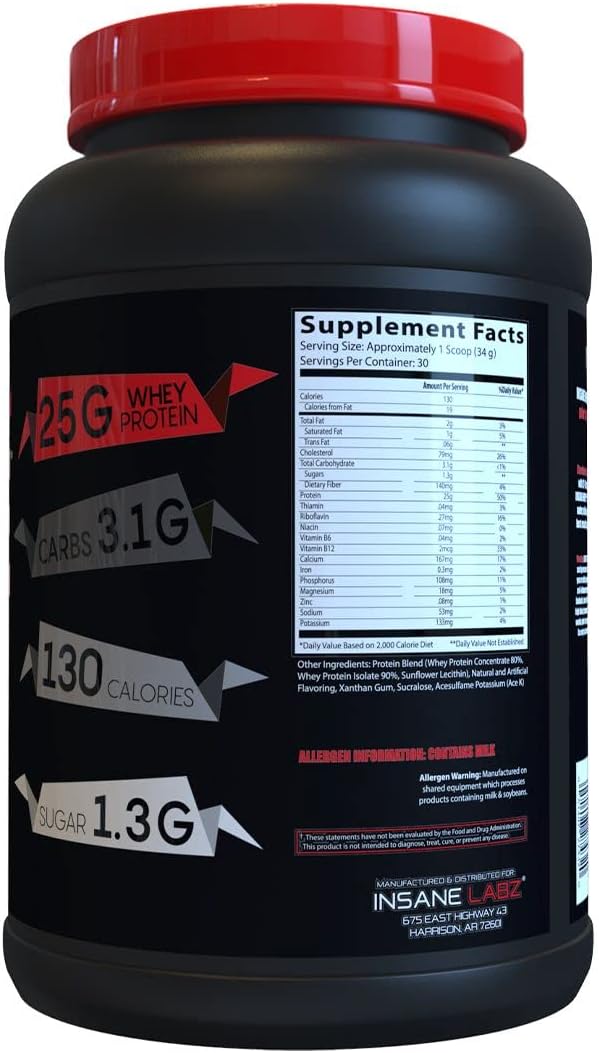 Insane Labz Insane Whey,100% Muscle Building Whey Protein, Post Workout, BCAA Amino Profile, Mass Gainer, Meal Replacement, 60 Srvgs, (Chocolate)
