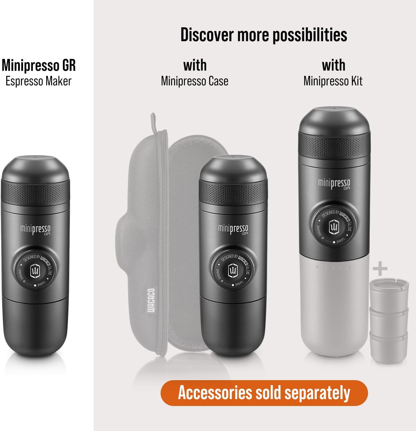 Wacaco Minipresso GR, Portable Espresso Machine, Compatible Ground Coffee, Hand Coffee Maker, Travel Gadgets, Manually Operated, Perfect for Camping, Hiking