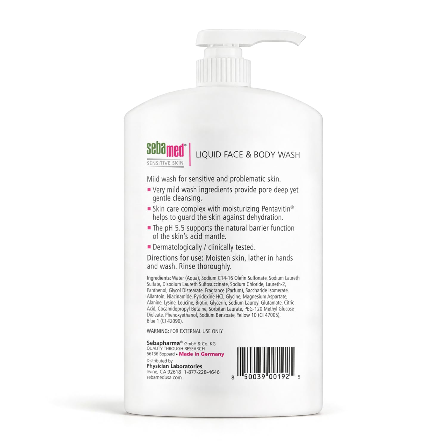 SEBAMED Sensitive Skin Face and Body Wash for Women and Men, pH 5.5, Mild Gentle Hydrating Cleanser, Hypoallergenic Body Wash, Dermatologist Recommended, 33.8 Fluid Ounces (1 Liter)