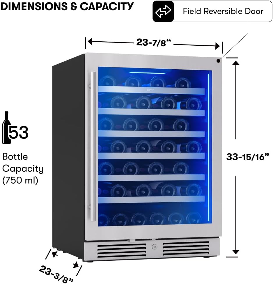 Zephyr Presrv 15 Inch Slim Wine Fridge Beverage Refrigerator Under Counter