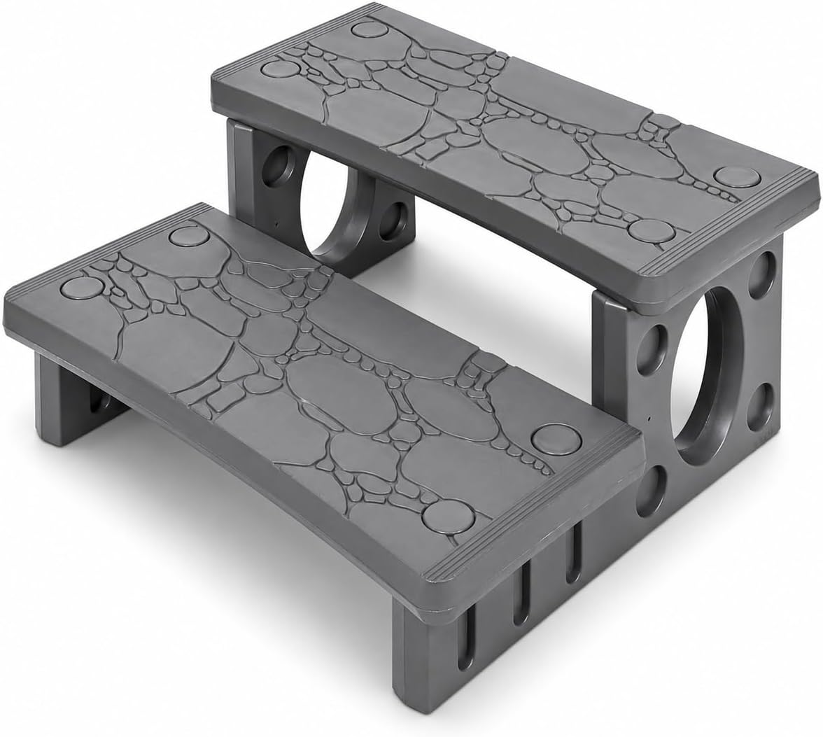XtremepowerUS Premium Multi Purpose 2-Step Spa Hot Tub RV Campers Deck Steps Deck, Spa, Hot Tub, Bathtub, Swimming Pool Sided Step Non-Slip Steps for Outdoor/Indoor (Gray)