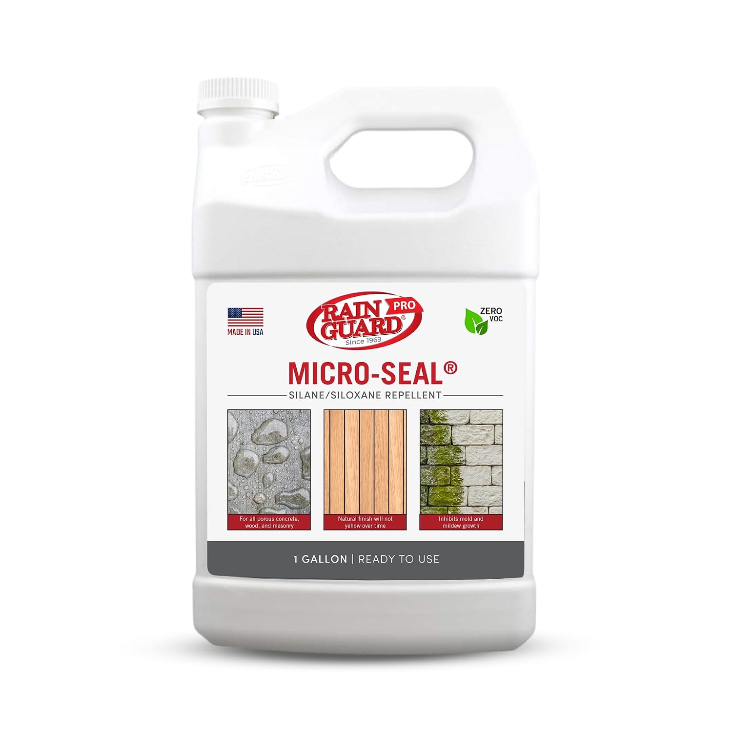 Rainguard Pro Micro-Seal, Wood & Masonry Surface Sealer, 5 Gallons | For Water & Weather Damage, All Porous Surfaces, Silane Siloxane Water Repellent, Clear Natural Finish, Ready To Use