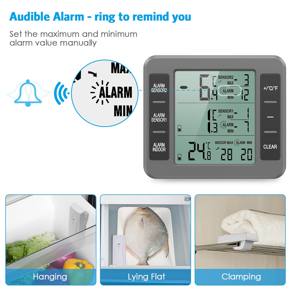 AMIR Refrigerator Thermometer, Wireless Indoor Outdoor Thermometer