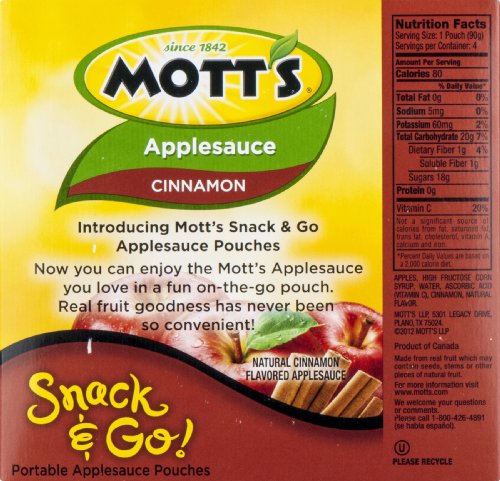 Mott's Cinnamon Applesauce, 3.2 oz clear pouches, 12 count
