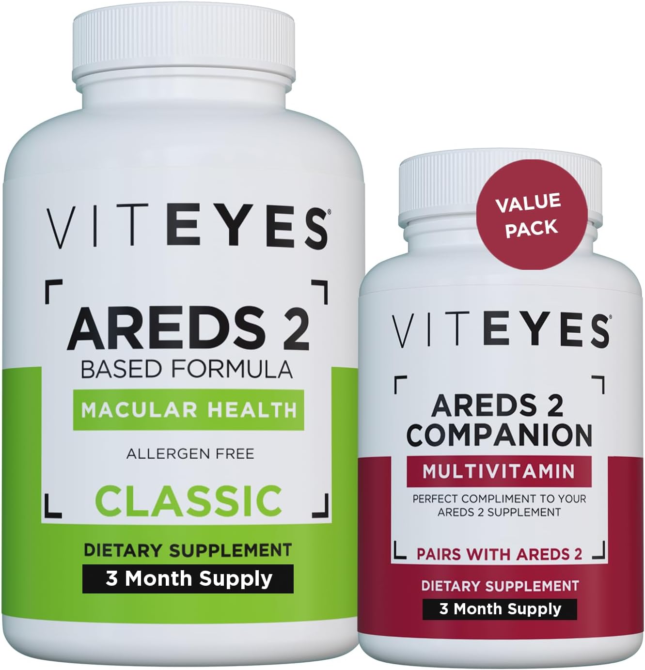 Viteyes AREDS 2 Capsules and Multivitamin AREDS 2 Companion, Single Daily Dose Eye Vitamins, 3 Month Supply
