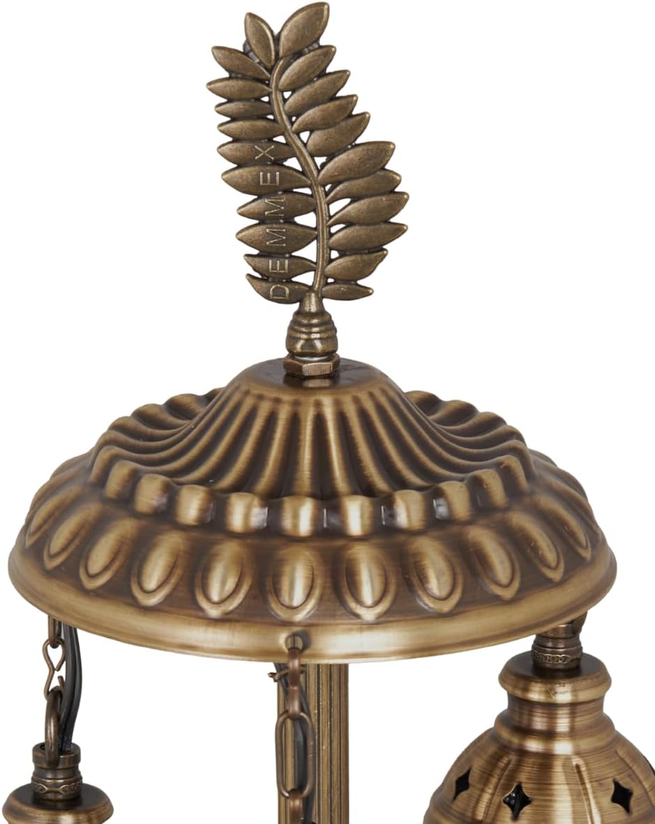 DEMMEX 3-Globe Turkish Moroccan Table Lamp, Tiffany Mosaic Glass Bedside Night Light, Handmade Colorful Mosaic Glass Globes & Antique Brass Finish Base, 21" H, Multicolor
