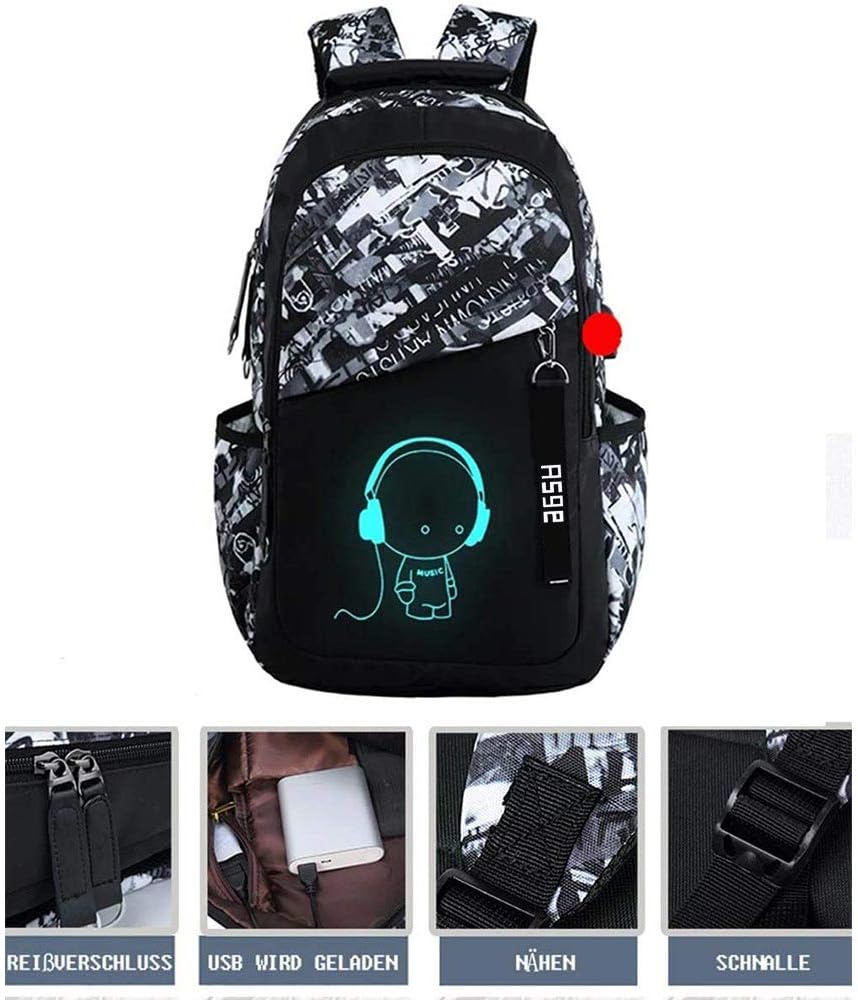 Asge Large Nylon Backpacks for Boys & Girls, Waterproof Satchel with Print, School Bags for 8-16 Years