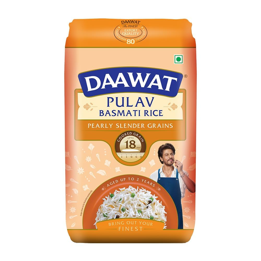 Daawat Pulav Basmati Rice | Naturally Aged Long & Slender Grains | Fluffy Non-Sticky Texture | Perfect for Pulav & Everyday Meals, 1 kg (2.2 lb)