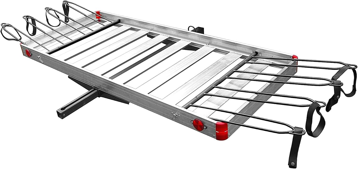 Truck Hitch Cargo Carrier - 500 lb Aluminum 2-in-1 Rack, Silver | Fits 2 in Receivers, Holds 4 Bicycles, 62 x 27 x 3 in Platform, Wheel Mount Design