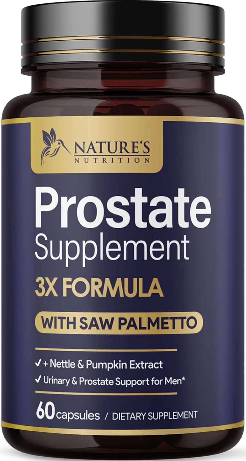 Prostate Health Supplements for Men - 3X Strength with Saw Palmetto Blend Stinging Nettle Root & Pumpkin Seed Support Complex - Supports Bathroom Trips Prostate & Urinary Health - 60 Capsules