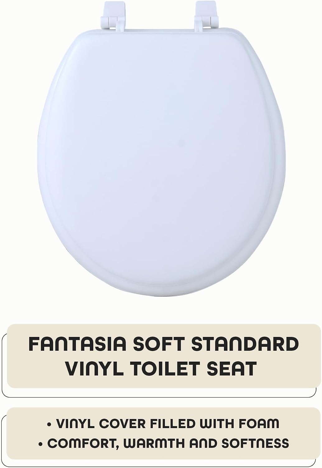 Soft Elongated Vinyl Toilet Seat, Black - 19 Inch Soft Vinyl Cover with Comfort Foam Cushioning - Fits All Elongated Size Fixtures - Easy to Install Fantasia by Achim Home Decor