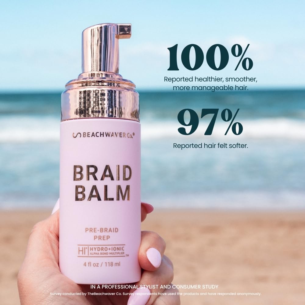 The Beachwaver Co. Braid Balm Pre-Braid Prep - Full Size (4 Fl Oz) | Frizz-Taming Primer Foam | Strengthen and Reduce Flyaways w/HiX Vegan Bond
