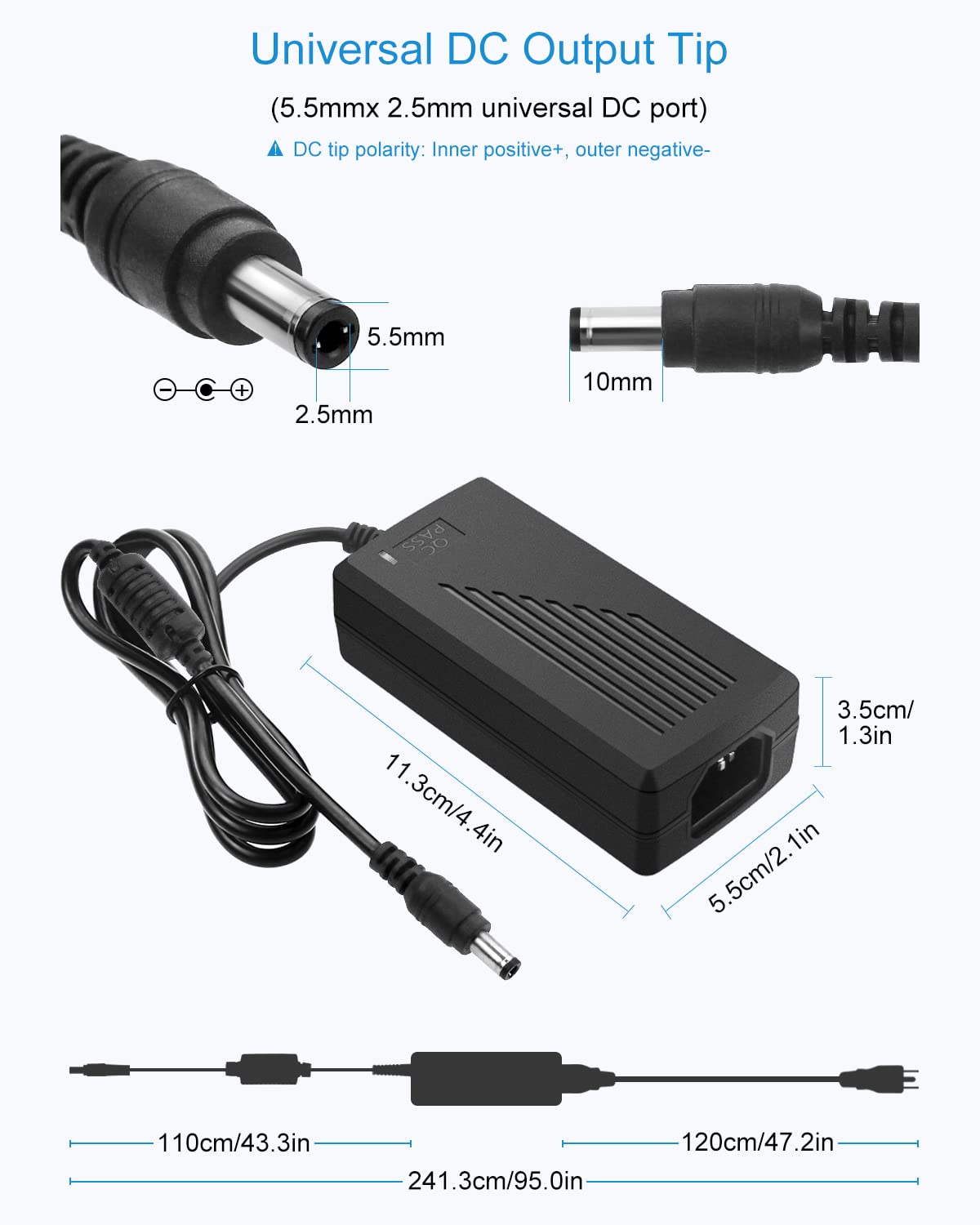 ALITOVE DC 12V 5A Power Supply Adapter Converter Transformer 60W AC 100-240V Input with 5.5x2.5mm DC Output Jack for 5050 3528 LED Strip Module Light