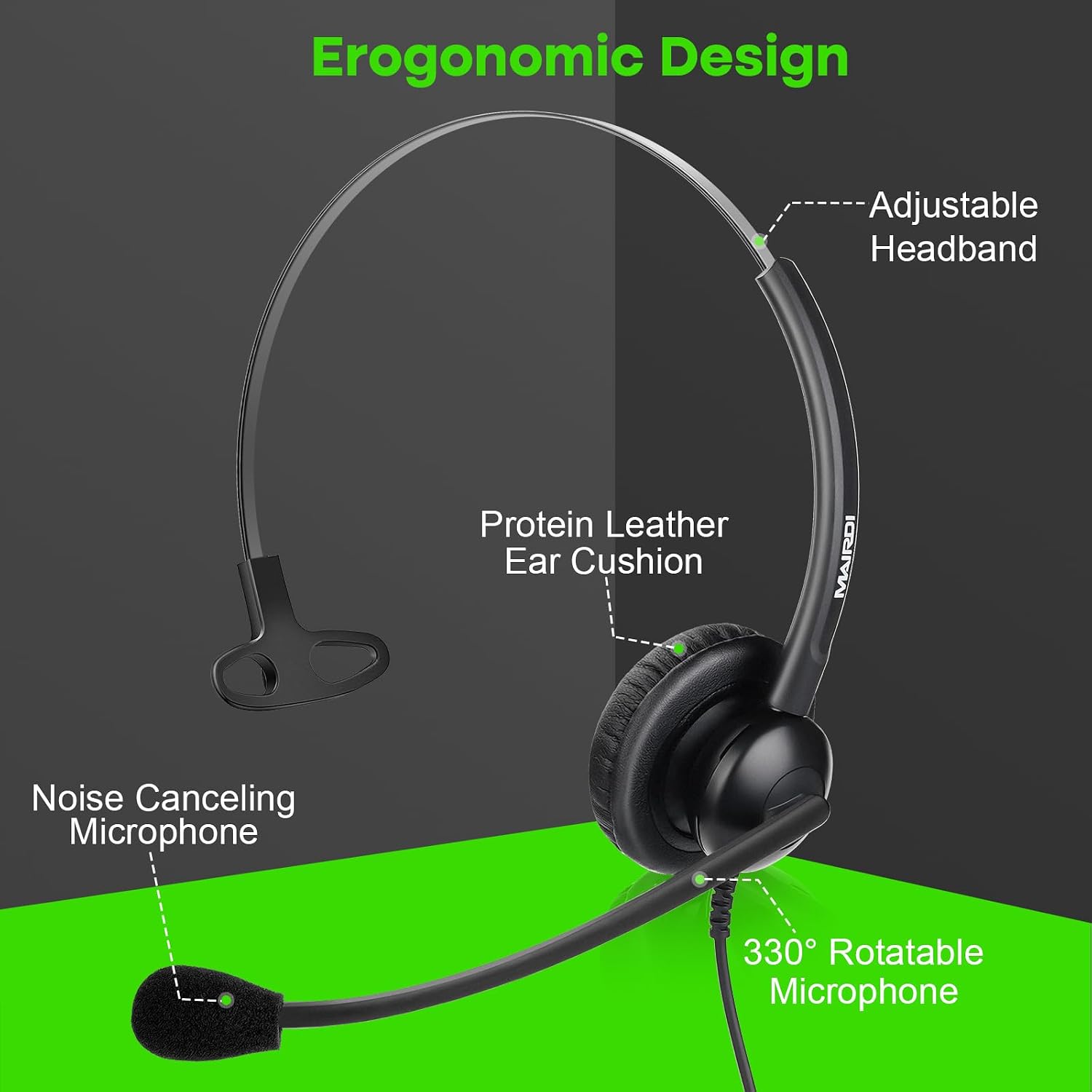 MAIRDI Telephone Headset with Microphone Noise Canceling