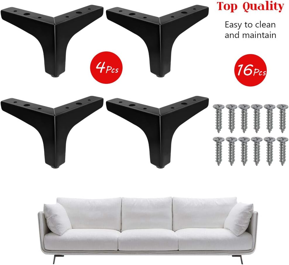 4 Pack 4 Inch Furniture Legs, Chrome Metal Polished Triangle Feet