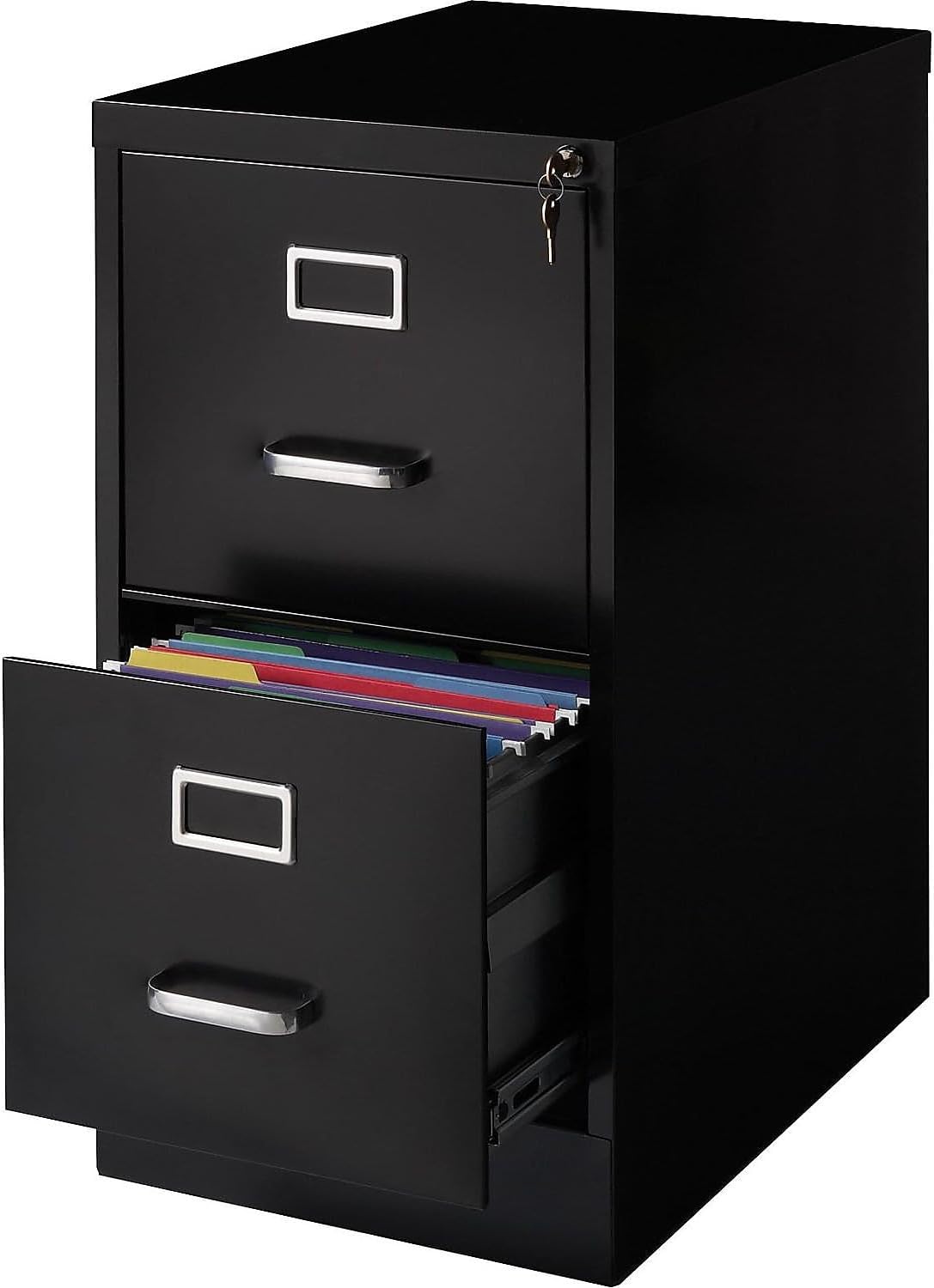 Staples 2-Drawer Vertical File Cabinet, Letter Size Documents, Lockable, 22" D x 15" W x 28.38" H, Black