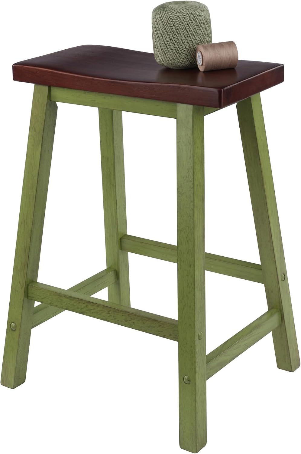 Winsome Satori Saddle Seat Counter Stool, Walnut, 24" | Classic Backless Bar Chairs for Kitchen & Dining Room Seating, Timeless Essential Furniture for Home, Dorm, Apartments