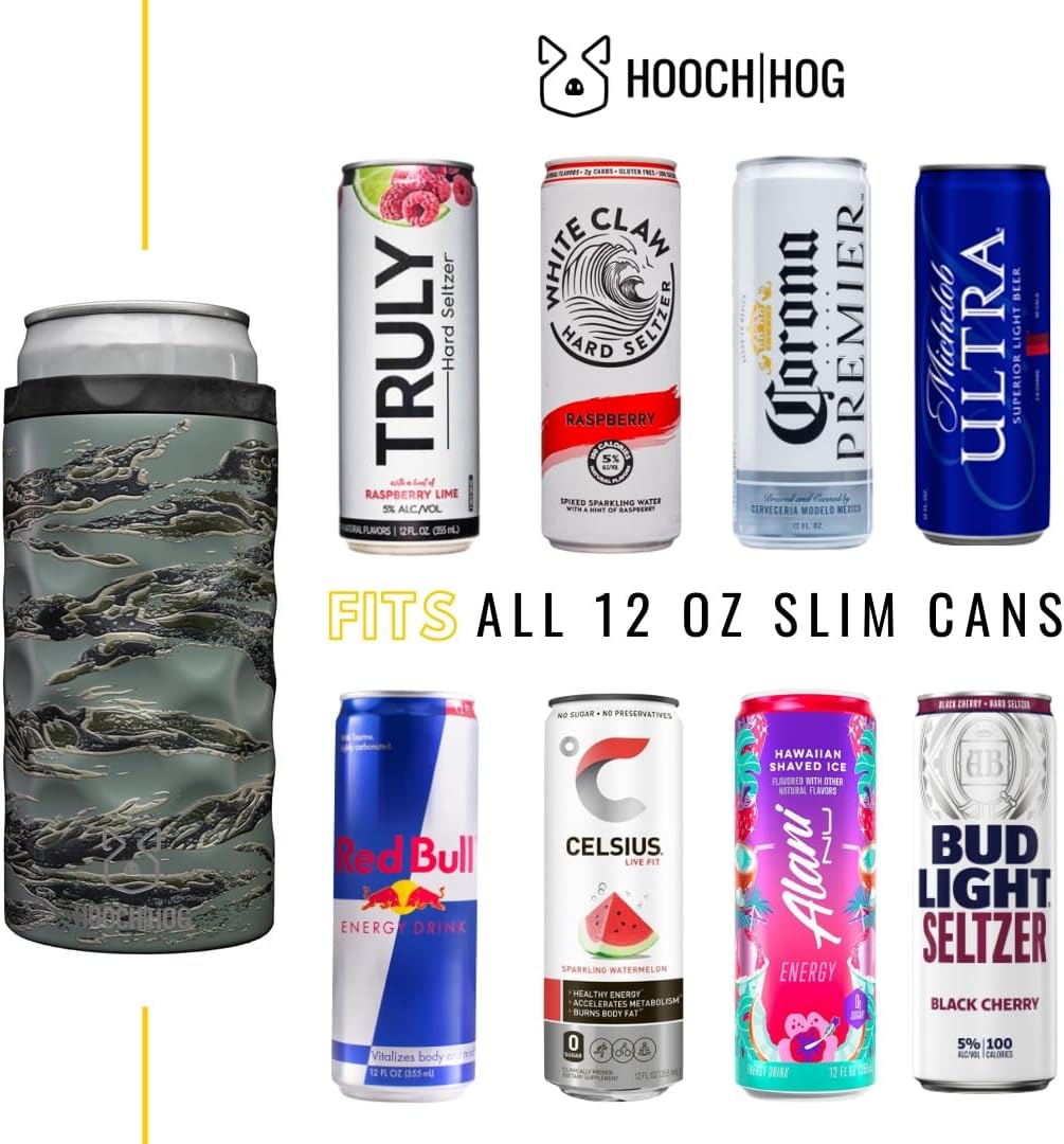 Hooch|Hog Slim Can Cooler Stainless Steel for 12 oz. Skinny Cans | 3x Insulated Beer Can Holder for Michelob Ultra, White Claw