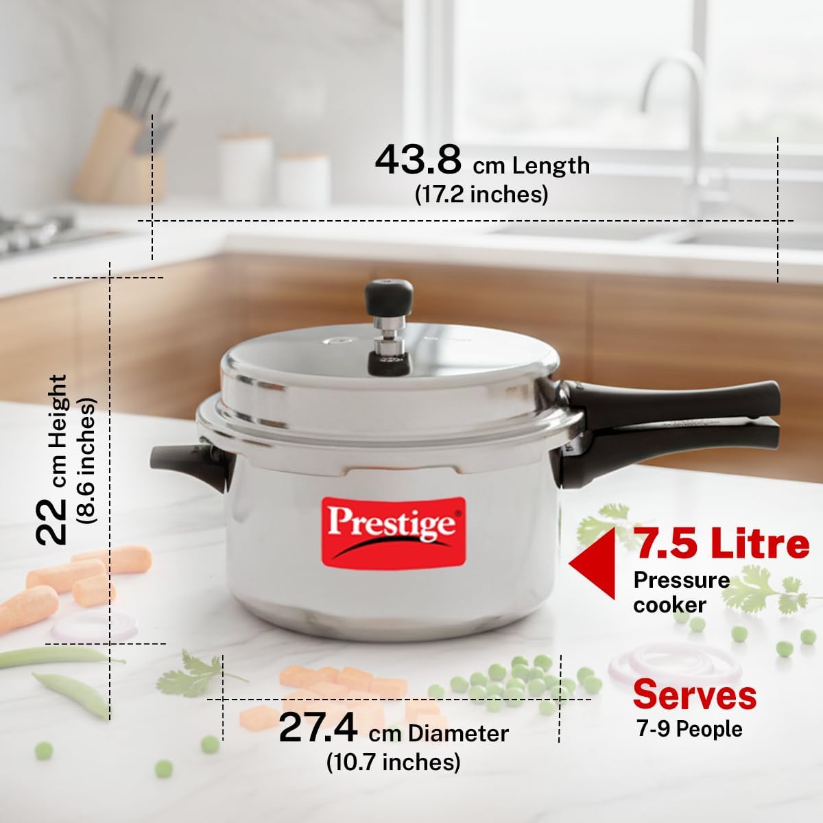 Prestige Popular Aluminum Pressure Cooker, 5 L, Silver