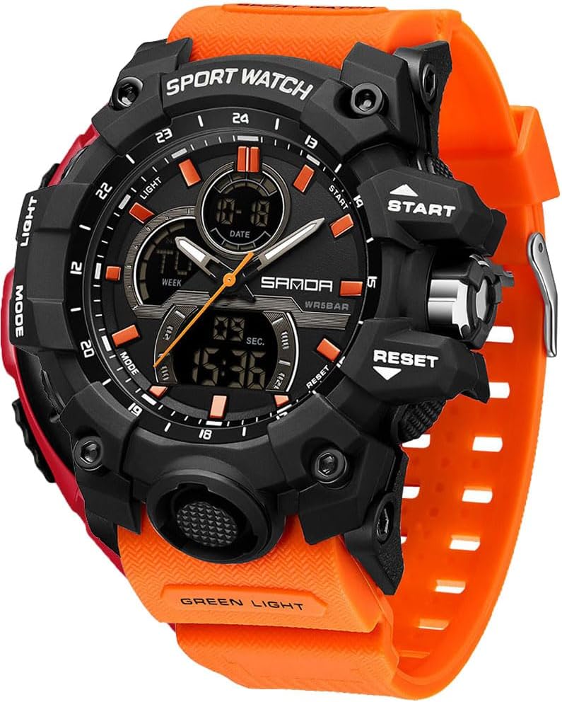 FANMIS Men Sports Outdoor Watch Analog Digital Multifunctional Black Watch | Black Sports Watch Casual Quartz Wristwatch Waterproof Military Wrist Watch Tactics LED Alarm Stopwatch Digital Watch for Men