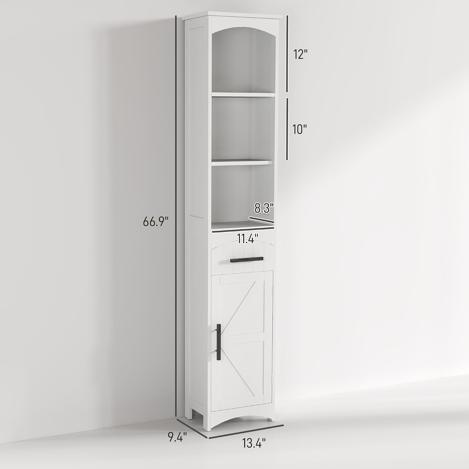 HOMCOM Tall Bathroom Storage Cabinet, Farmhouse Bathroom Cabinet, White | Narrow, Recessed Drawer, Barn Door