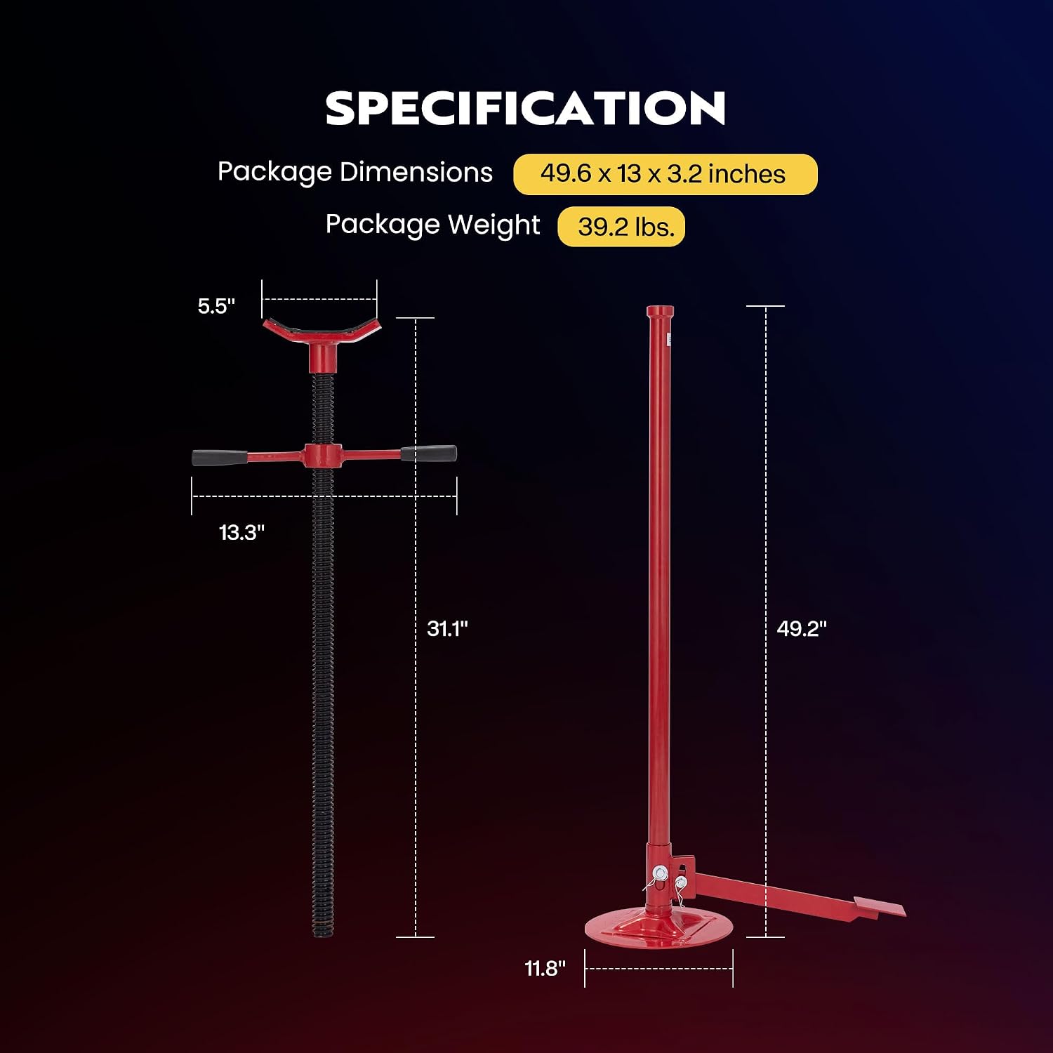 SPECSTAR Under Hoist Support Stand 3/4 Ton Jack Stand | 1650Lbs Capacity, Adjustable 52-76 Inch Height, 12 Inch Diameter Base for Vehicle Lifting & Support